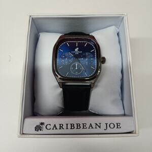 Caribbean Joe Watch Mens 40mm Case Black Band Quartz Three Hands Analog